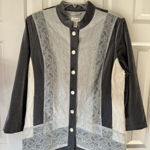 Chicos SZ 3 Silver Treasure Artisan Duster Jacket US XL Velvet Floral La…